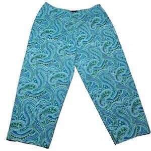 Woman's Paisley Capri Pants Stretch Multicolor Sweet Green Size 14 MADE IN USA